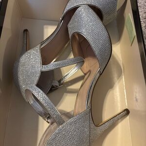 Silver Glitter High Heel Sandals for Women